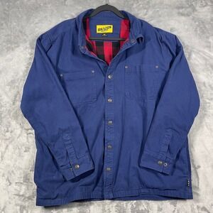 Brazos Work Force Blue Mens Buffalo Plaid‎ Lined Flannel Canvas Shirt Jacket XXL